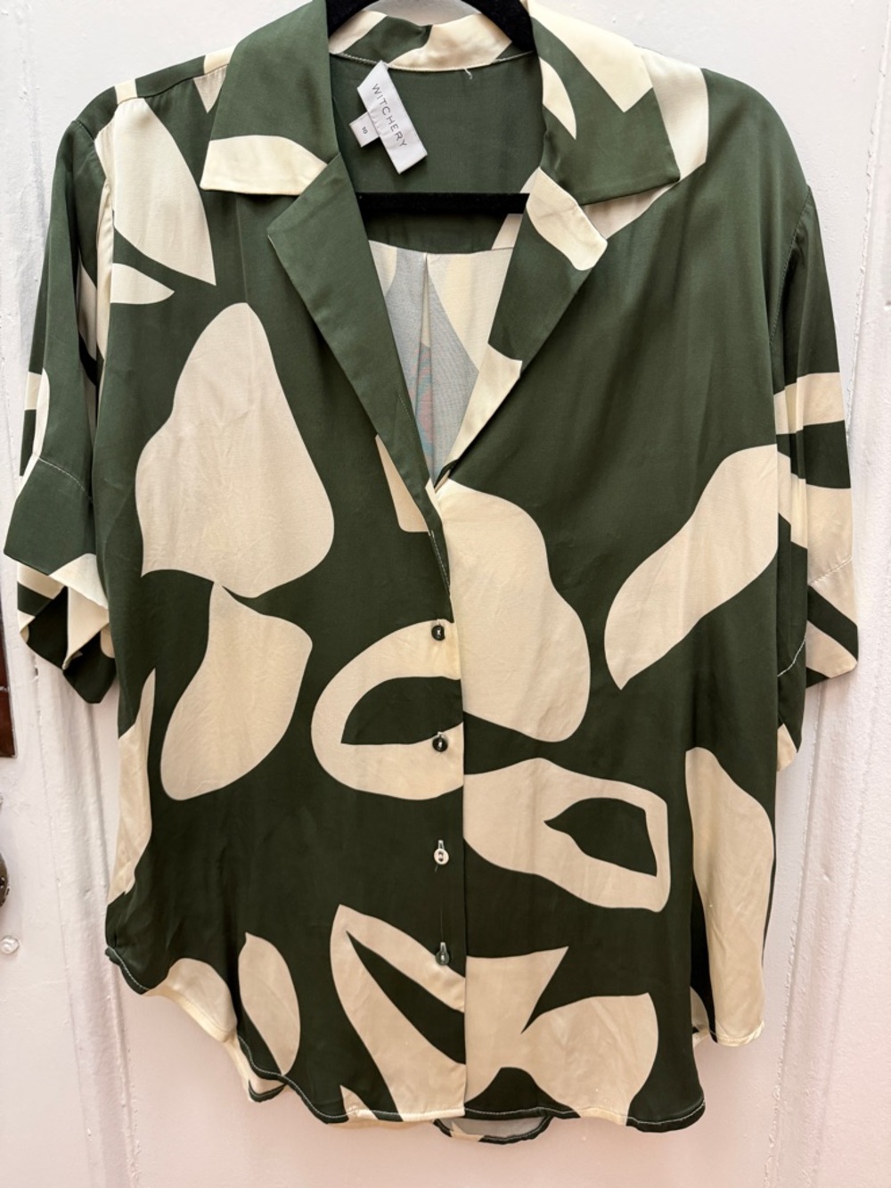 Two-Piece Olive Green & Cream Abstract Print Set
